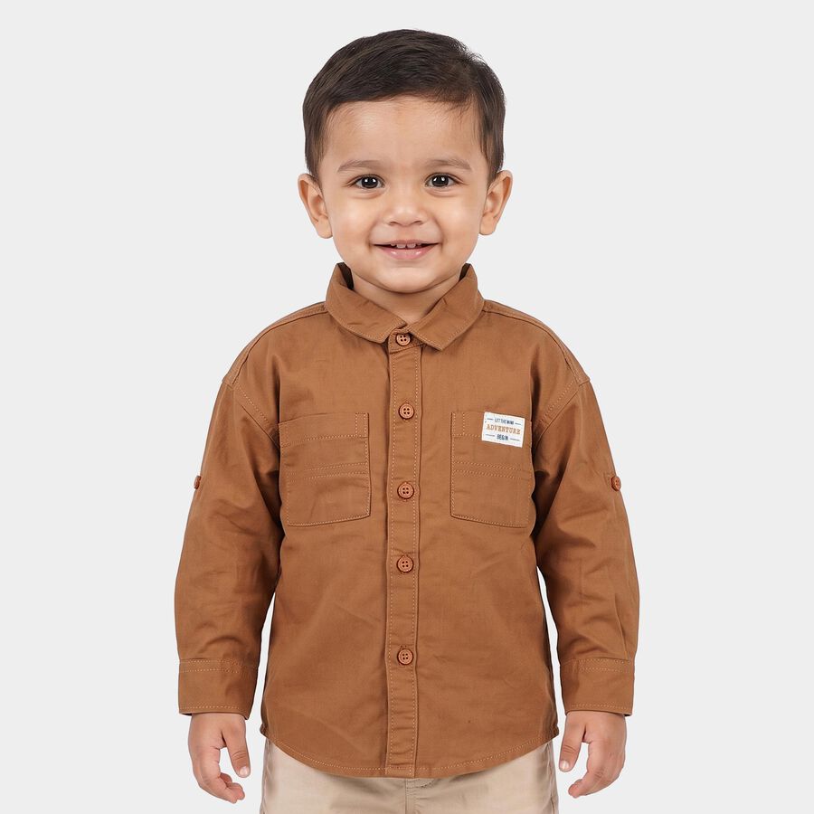 Infants Beige Cotton Collared Shirt, Beige, large