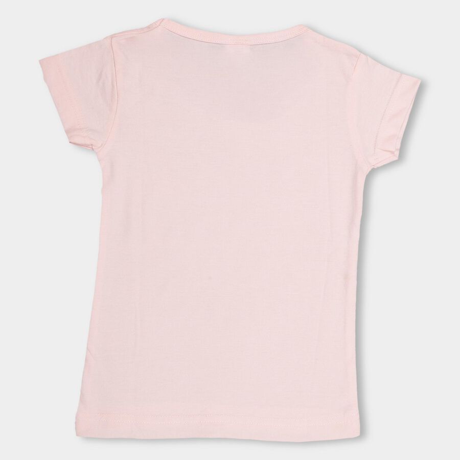 Girls' Light Pink Cotton Crew Neck Short Sleeve T-Shirt, Light Pink, large image number null
