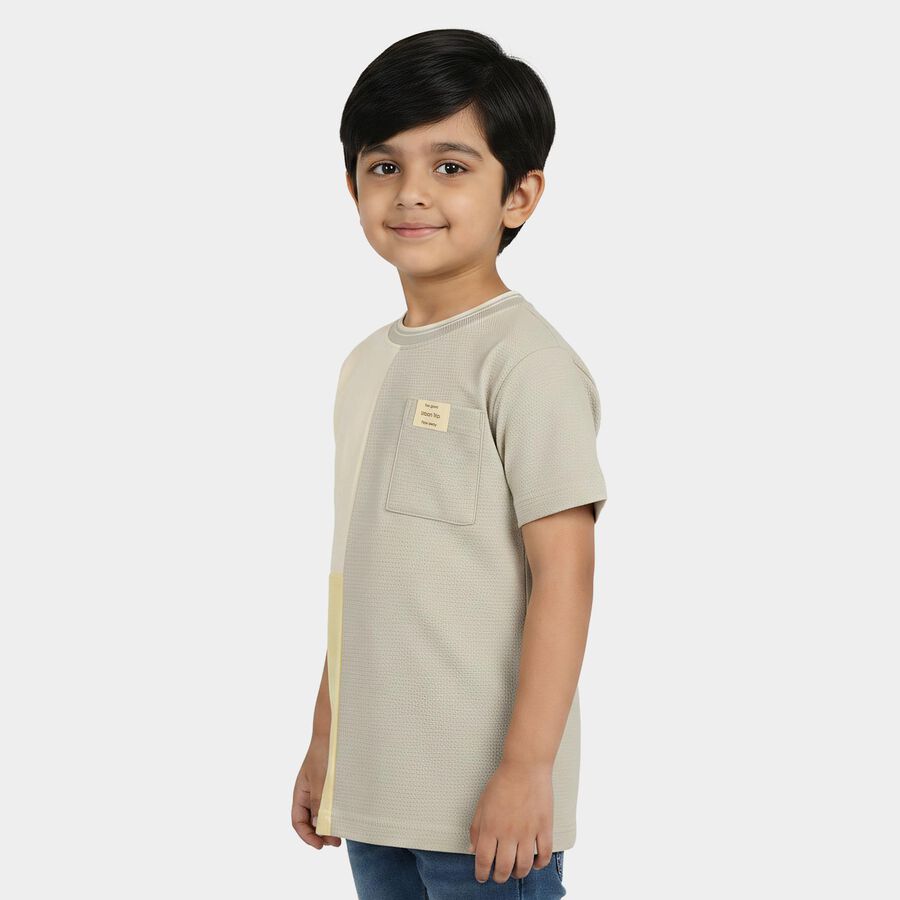 Boys Yellow Cotton Round Neck Casual Boys T-Shirt, पीला, large