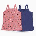 Girls' Pink Printed and Blue Solid Cotton Sleeveless Vest Set, Dark Blue, small image number null