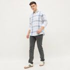 Men's Light Blue and White Cotton Spread Collar Casual Shirt, हल्का नीला, small