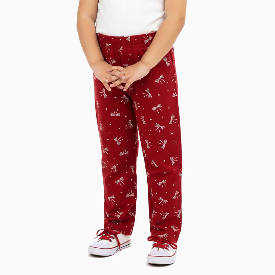 Girls' Deep Red Dragonfly Print Cotton Blend Pyjama, वाइन, large image number null