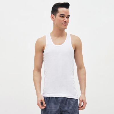 Men's White Cotton Sleeveless Vest