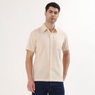 Men's Peach Cotton Half Sleeve Spread Collar Casual Shirt, पीच, small