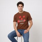 Men's Brown Round Neck Regular Graphic Print T-Shirt, भूरा, small