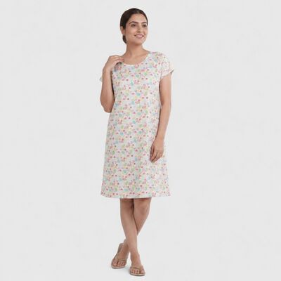 Women's White Casual Nighty
