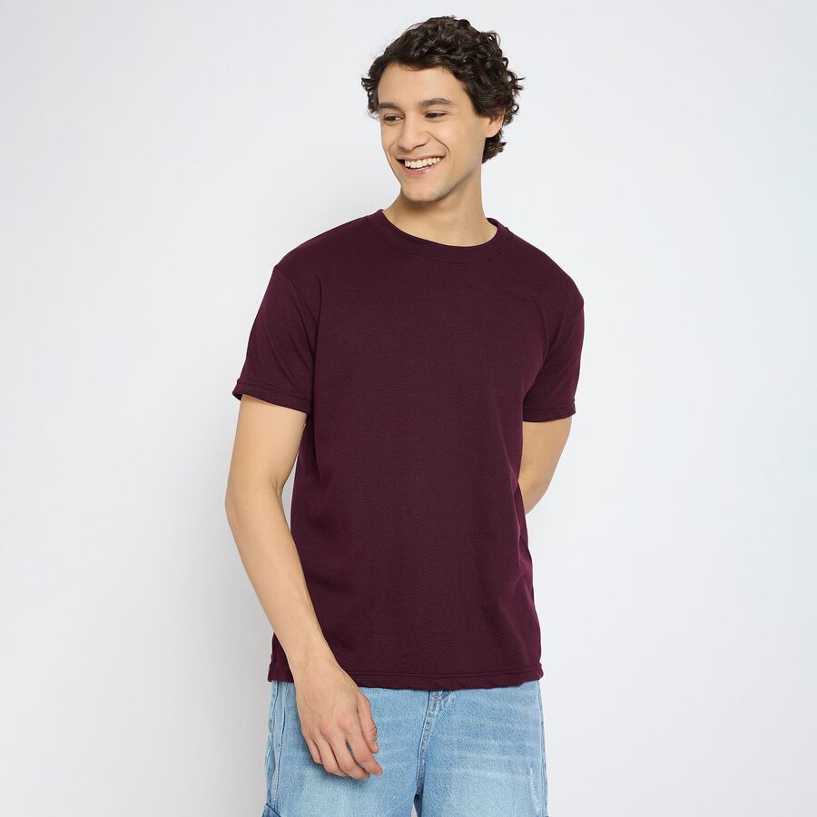Men's Round Neck Half Sleeves T-Shirt, Wine, large image number null