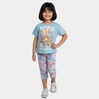 Girls Light Blue Round Neck T-Shirt Set Top and Capri Set, Light Blue, small
