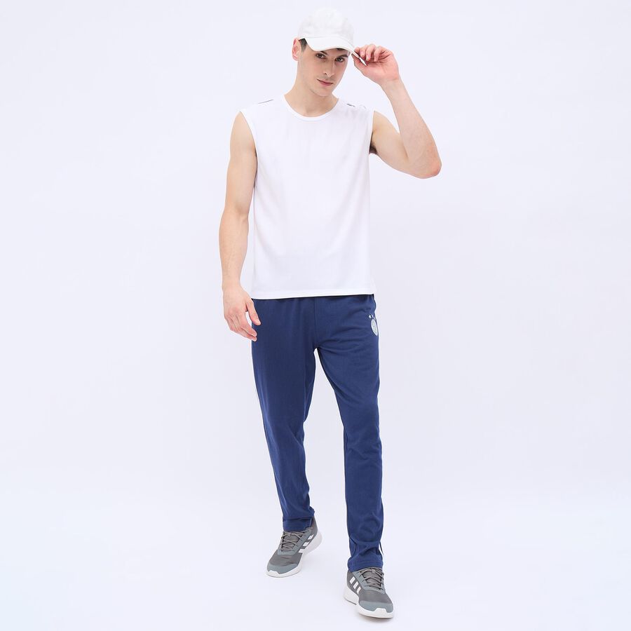 Men's Deep Navy Blue Slim Fit Solid Track Pants, Dark Blue, large image number null