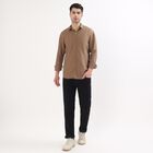 Men's Muted Brown Cotton Classic Collar Casual Shirt, Brown, small