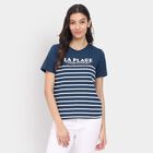 Ladies'  Stripes Round Neck T-Shirt, नेवी ब्लू, small image number null