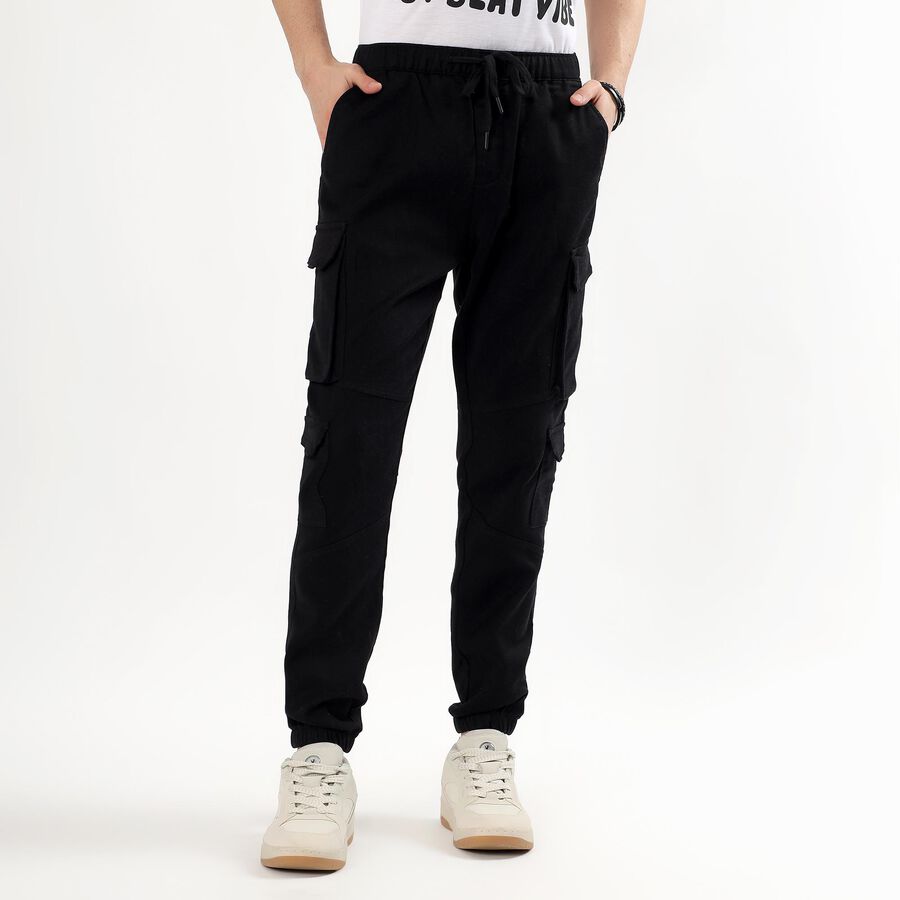 Men's Jet Black Slim Fit Cargo Joggers, काला, large image number null