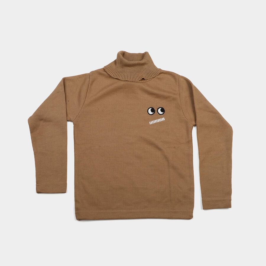 Boys' Beige High Neck Graphic Pullover, Beige, large