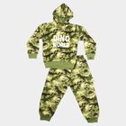 Boys Olive Green Hooded Graphic Print Baba Suit, Olive, small