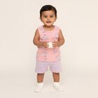 Infant Girl Soft Pink Cotton Round Neck Casual Shorts Set, हल्का गुलाबी, small image number null