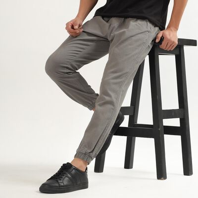 Men's Muted Charcoal Black Slim Fit Printed Jogger Trousers