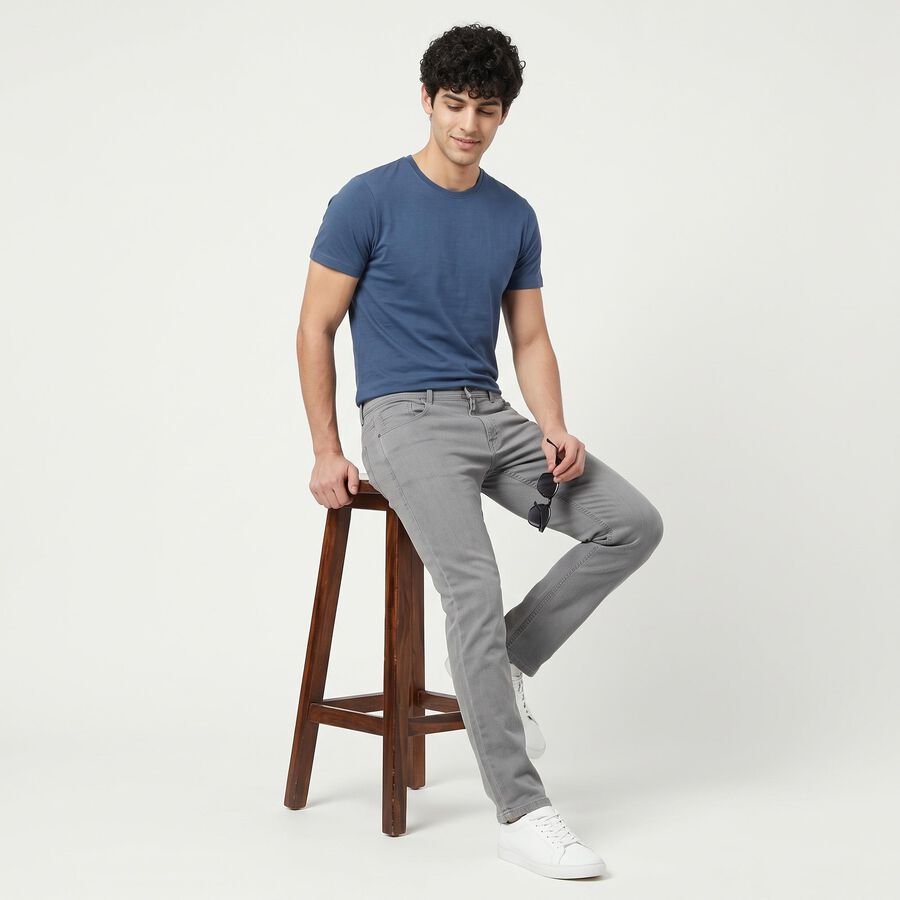 Men's Grey Slim Fit Solid Jeans, हल्का ग्रे, large
