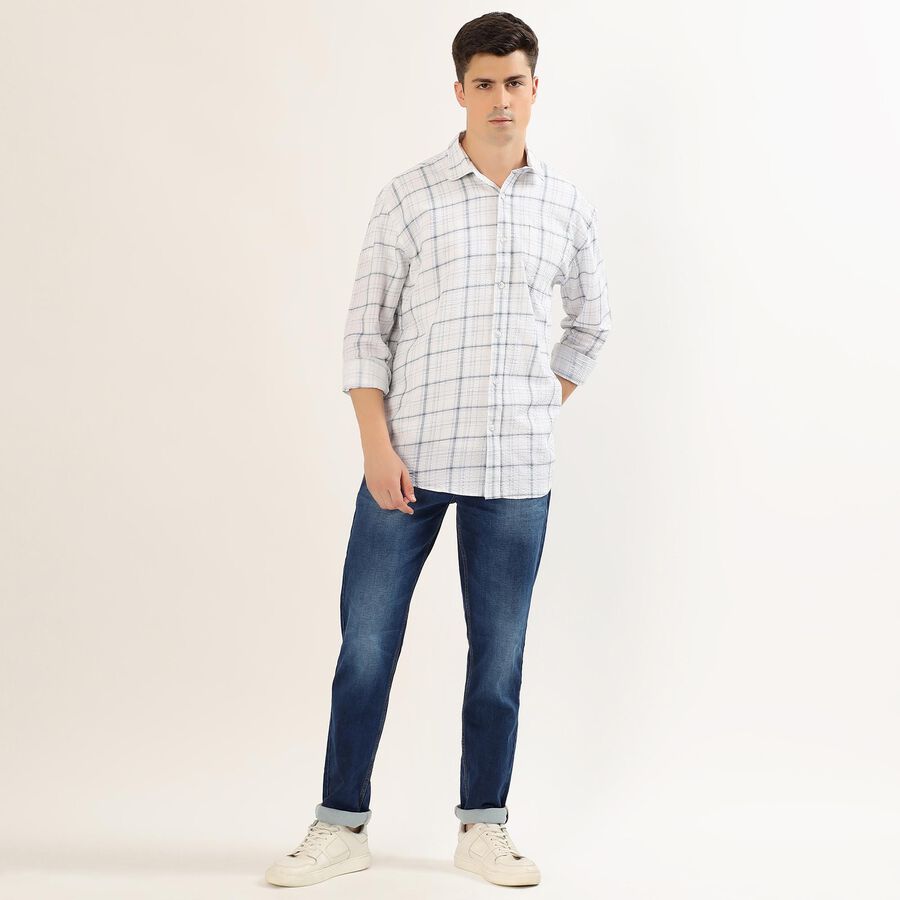 Men's White Cotton Classic Collar Casual Shirt, White, large