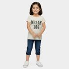 Girls' White Cotton Round Neck Slogan Printed T-Shirt, Off White, small
