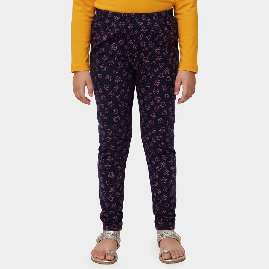 Girls' Navy Blue Printed Cotton Blend Pyjama, Navy Blue, large