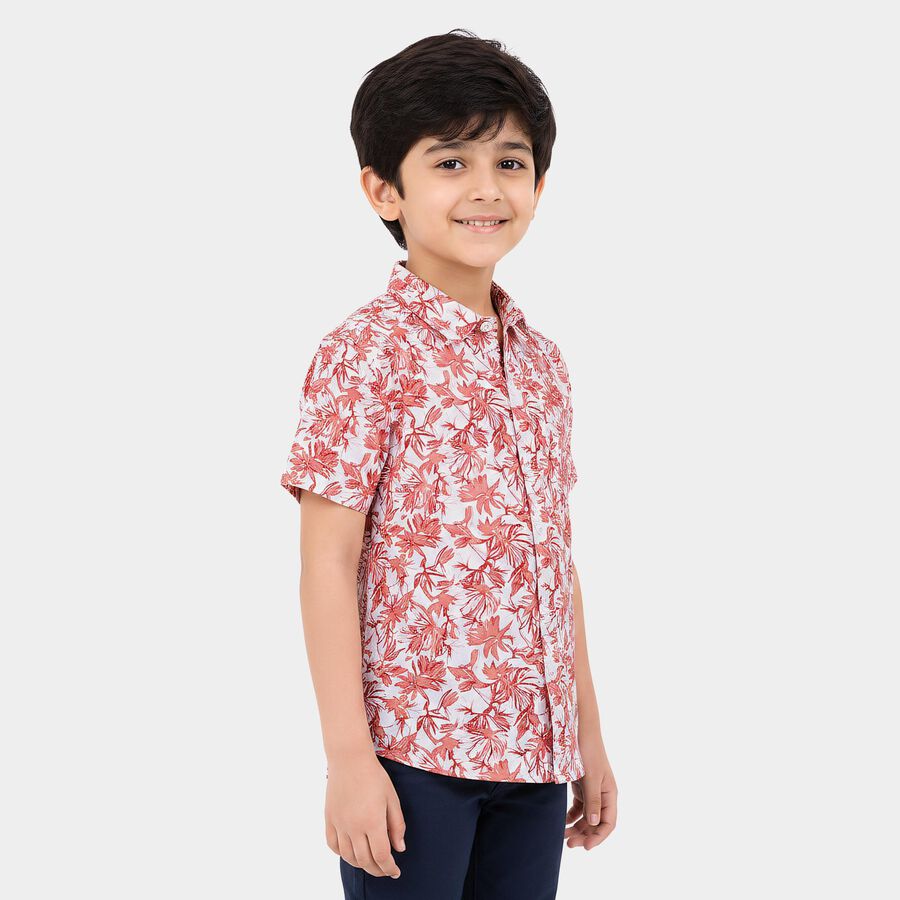 Boys' Red Cotton Short Sleeves Spread Collar Regular Fit Shirt, Red, large
