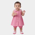 Infants' Pink Cotton Embroidered Collar Sleeveless Frock with Bloomers, Pink, small