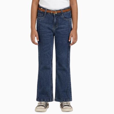 Girls' Dark Indigo Blue Flared Fit Jeans