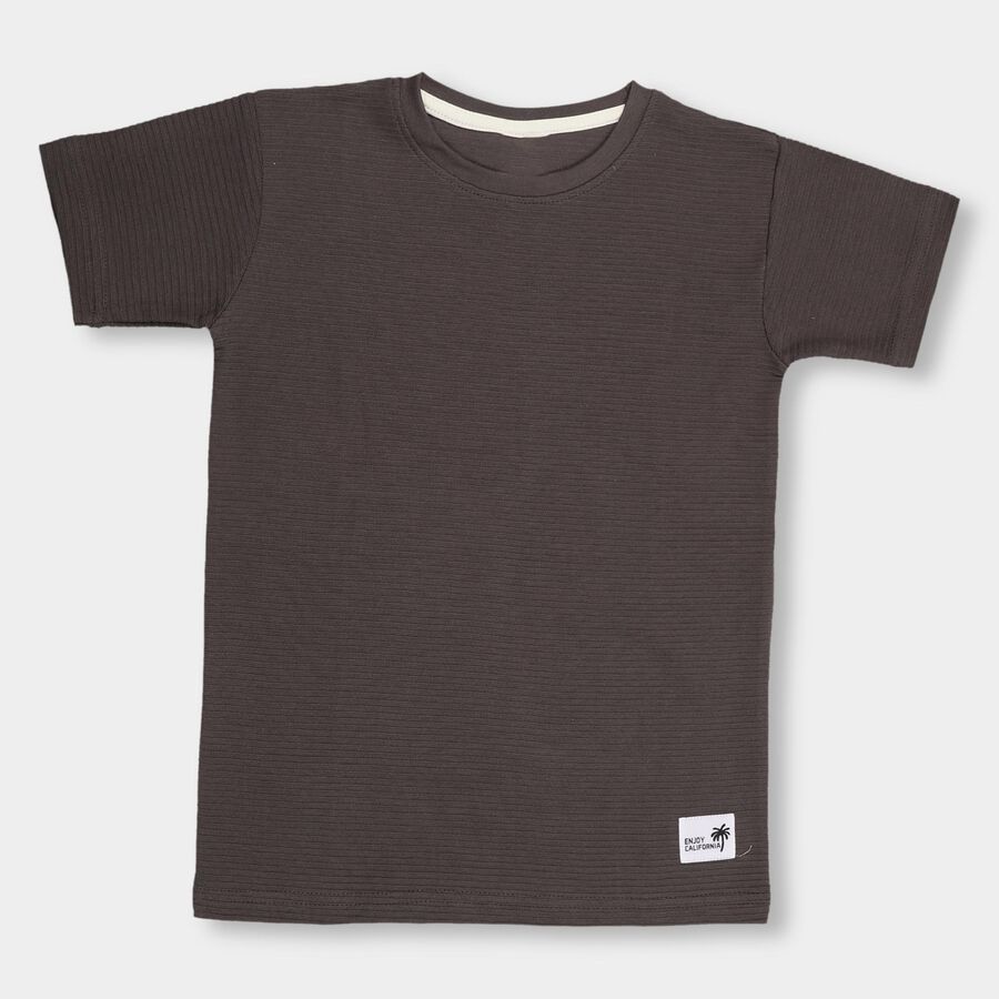 Boys' Dark Charcoal Round Neck Half Sleeve T-Shirt, चारकोल, large image number null