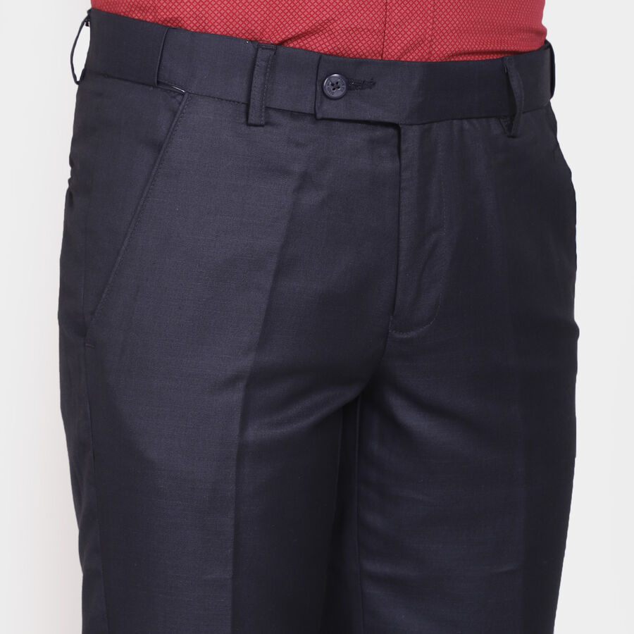 Solid Straight Fit Formal Trousers, Navy Blue, large image number null
