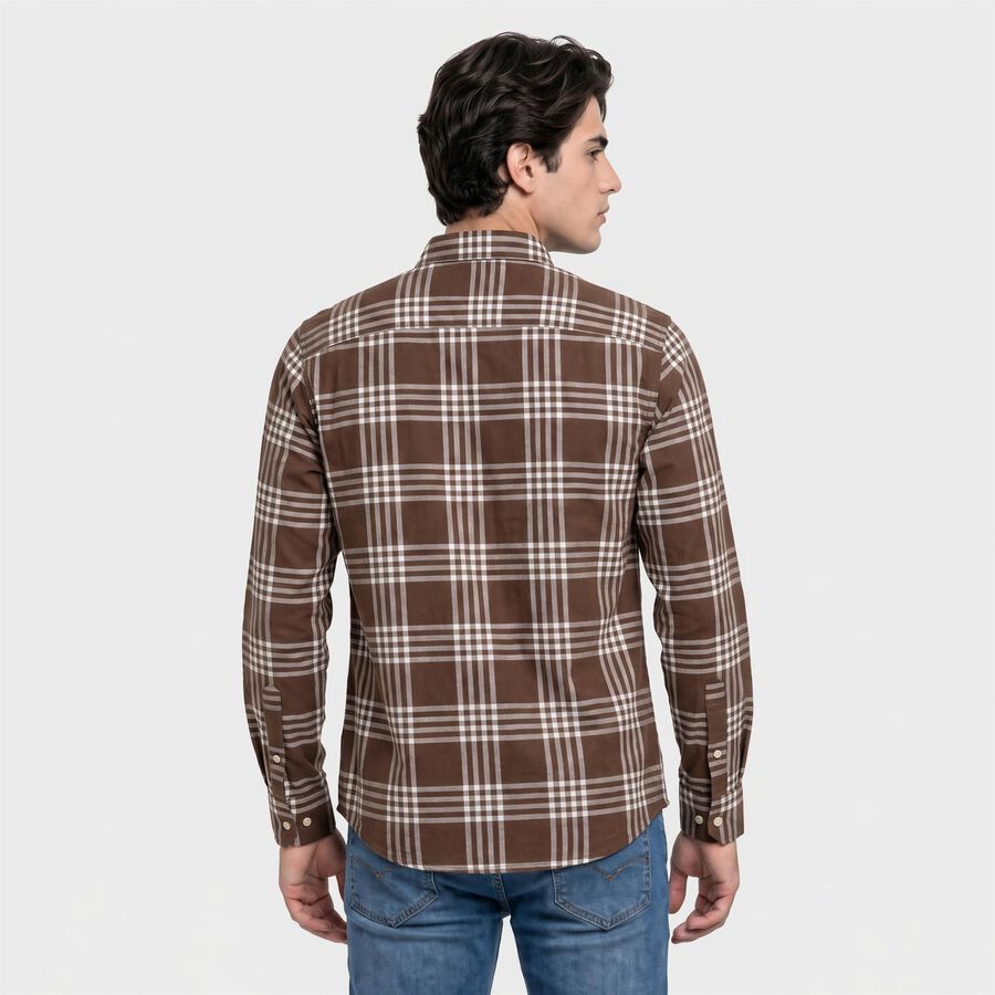 Men's Brown Cotton Casual Shirt, भूरा, large