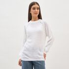 Women's Snow White Crew Neck Casual Pullover, सफ़ेद, small image number null