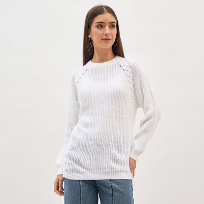 Women's Snow White Crew Neck Casual Pullover