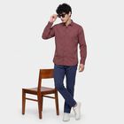 Men's Rust Cotton Long Sleeve Spread Collar Shirt, Rust, small