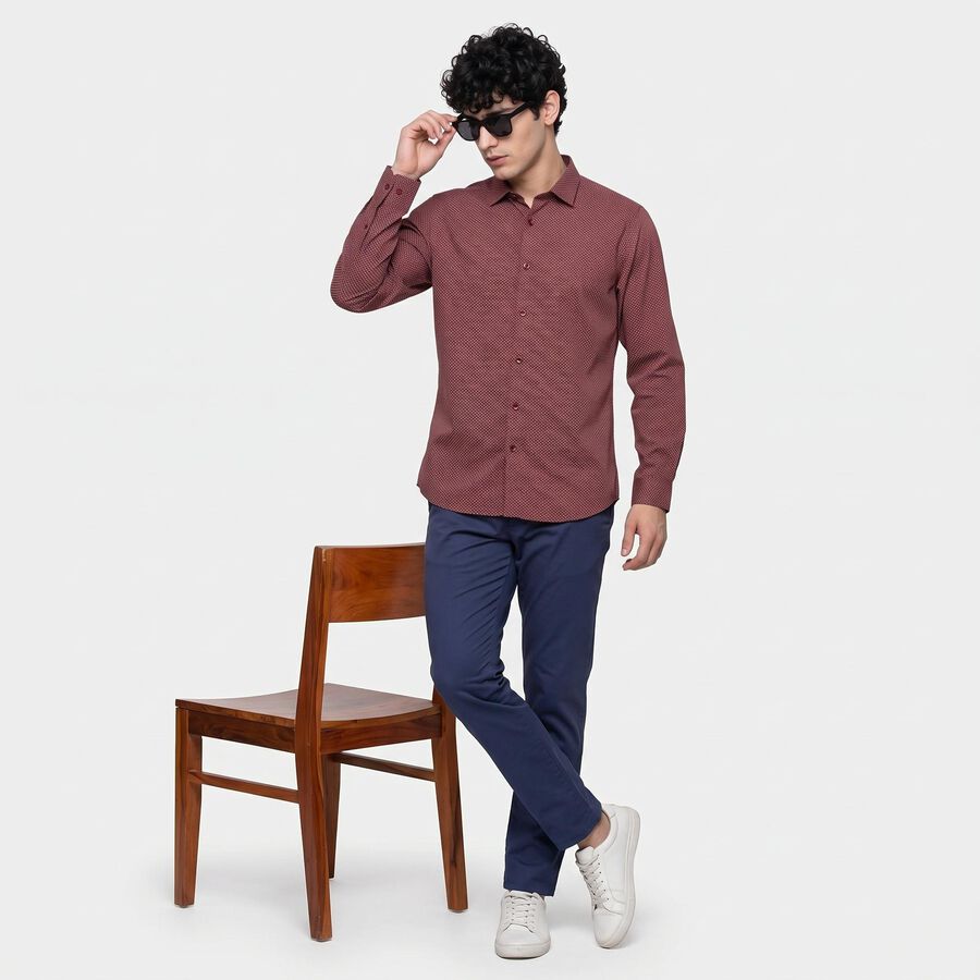Men's Rust Cotton Long Sleeve Spread Collar Shirt, Rust, large