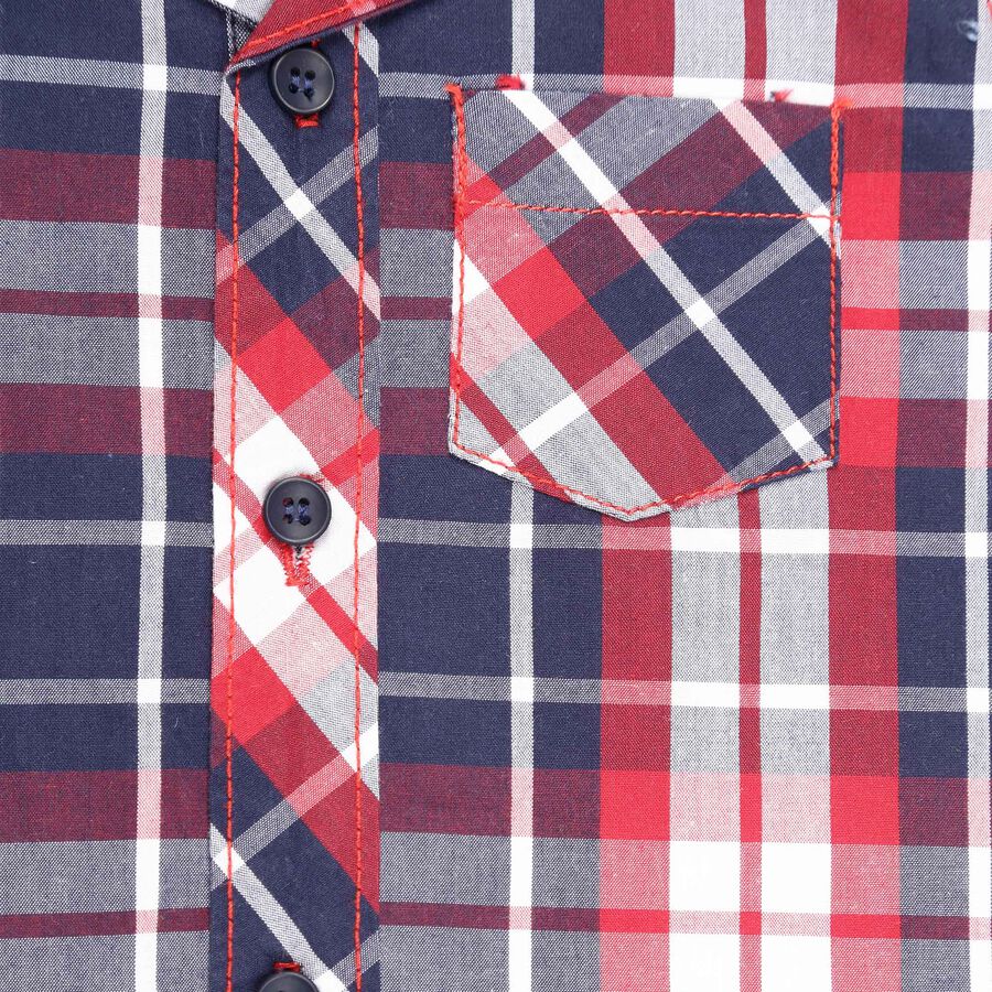 Infants Checks Regular Collar Shirt, Red, large image number null
