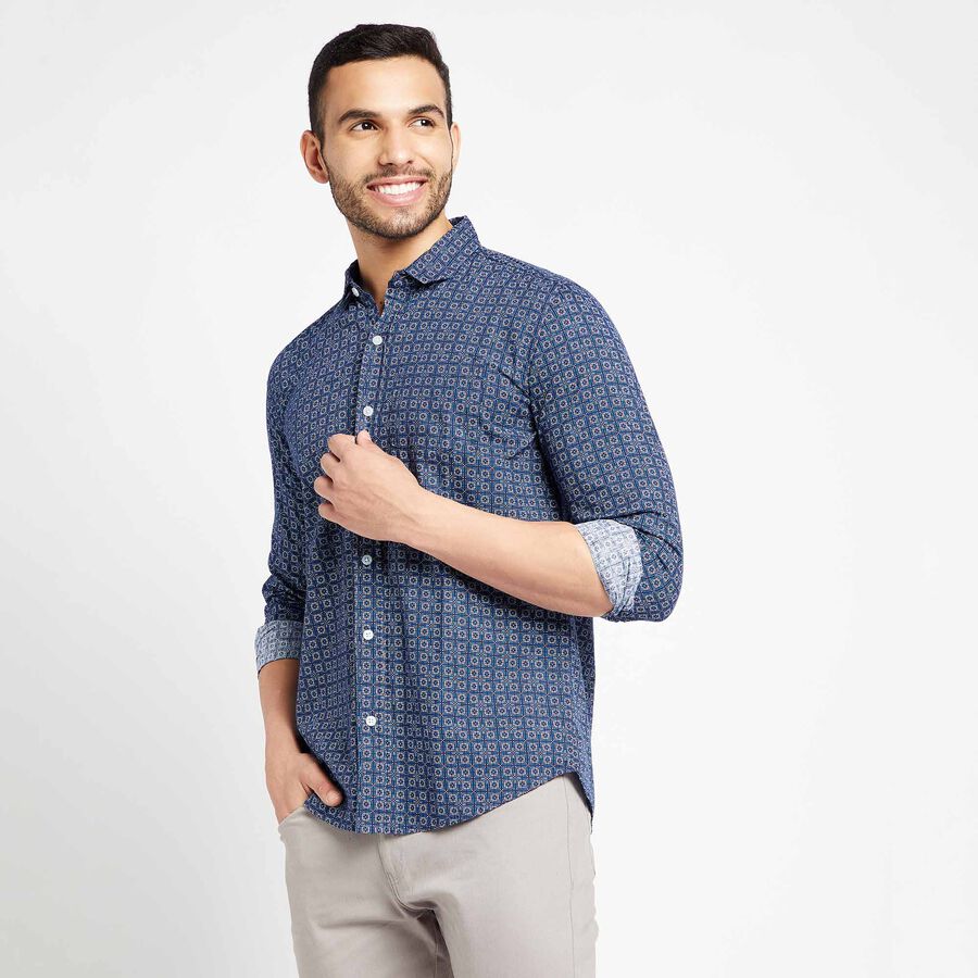 Cotton Printed Casual Shirt, Navy Blue, large image number null