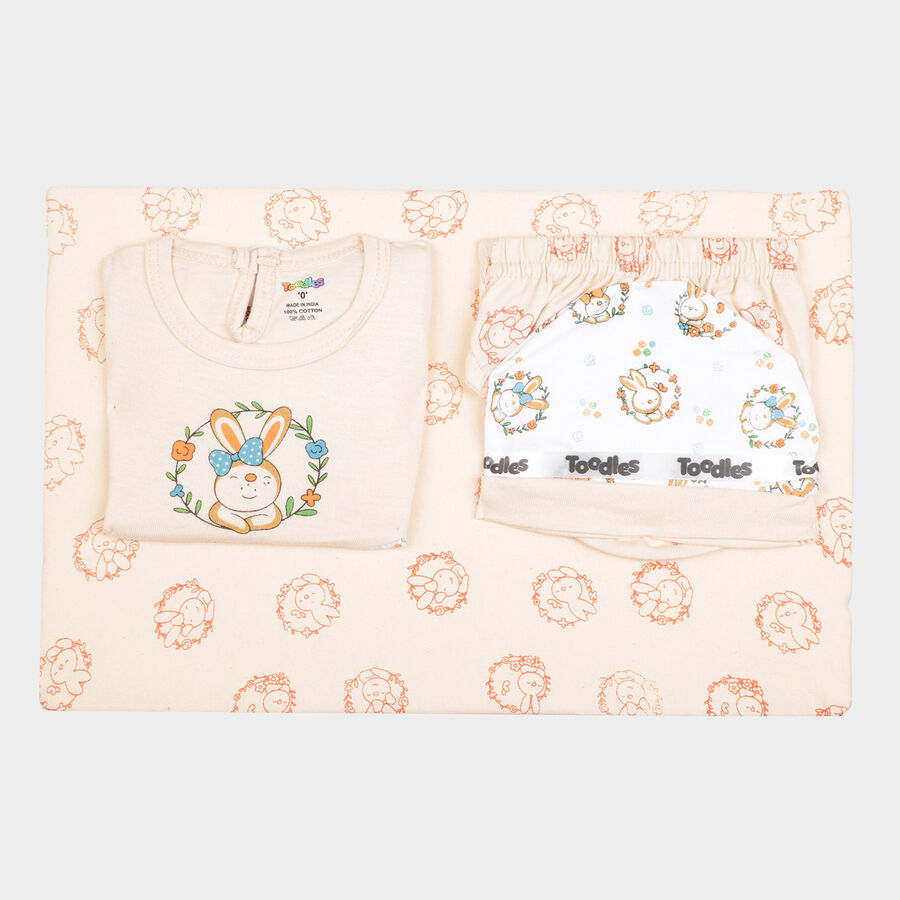 Infants Printed Cotton Baby Gift Set, Peach, large image number null