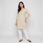 Women's Beige Round Neck Printed Kurta, Beige, small