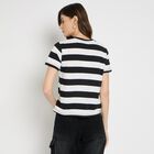 Ladies'  Stripes Round Neck T-Shirt, काला, small image number null