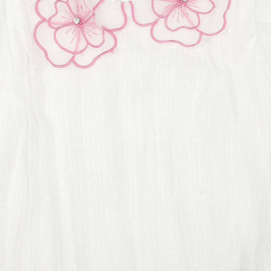 Girls White Round Neck Regular T-Shirt, सफ़ेद, large