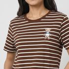 Women's Brown Round Neck Regular T-Shirt, भूरा, small