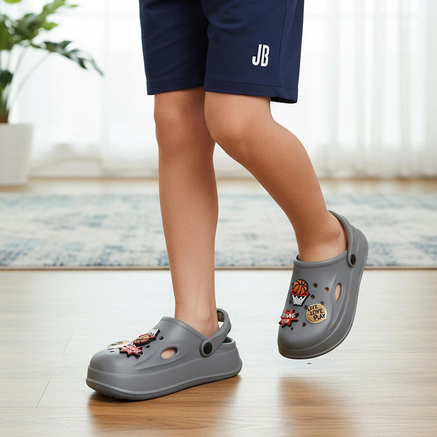 Boys Grey Slip-On Clogs Sandals, Grey, large