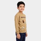 Boys Beige Crew Neck Graphic Print Sweatshirt, Beige, small