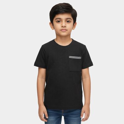 Boys Dark Graphite Black Crew Neck Casual T-Shirt