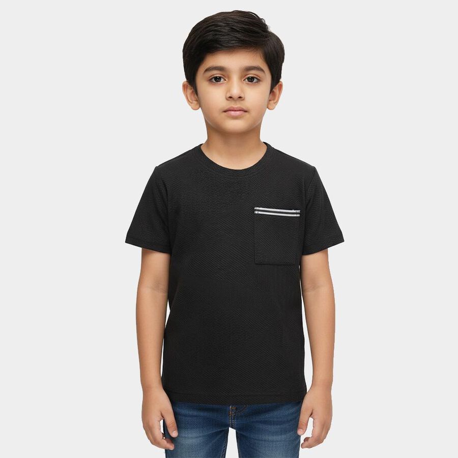 Boys Dark Graphite Black Crew Neck Casual T-Shirt, गहरा ग्रे, large