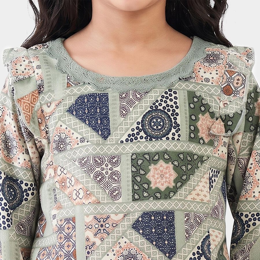 Girls' Light Grey Round Neck Regular Top, हल्का ग्रे, large