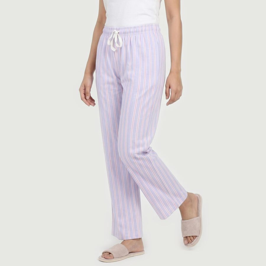 Women's Mid Blue Straight Fit Striped Drawstring Pyjama, Mid Blue, large