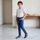 Boys Navy Blue Drawstring Waist Jeans, Dark Blue, small