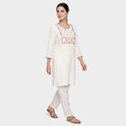 Women's Off White Square Neck Embroidered Kurta, Off White, small