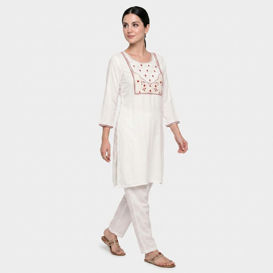 Women's Off White Square Neck Embroidered Kurta, Off White, large